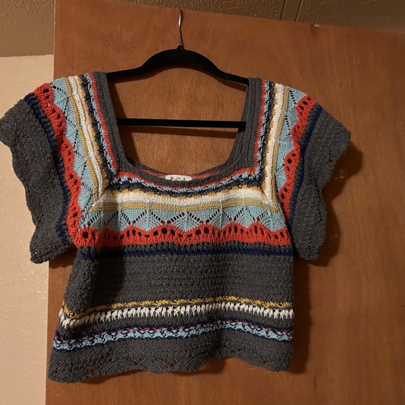POL Tops - Crochet Crop Sweater Top - Women's Size Small, fits medium